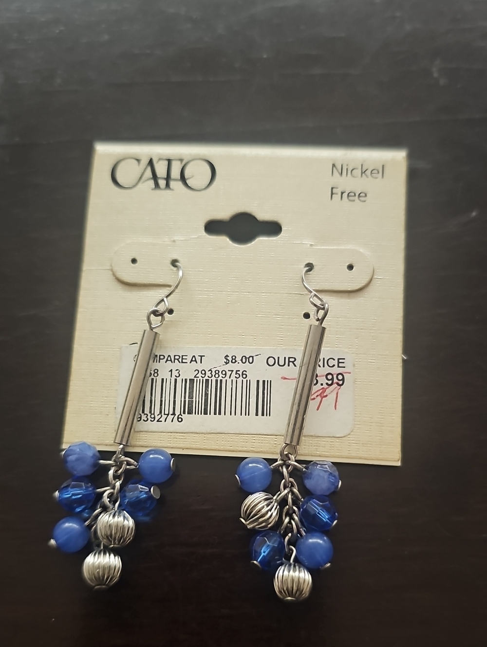 Cato Blue Bead Cluster Dangle Earrings with Silver-Tone Accents